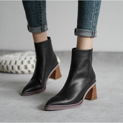 Women Boots Hot Woman Genuine Leather Cow Leather Plus Size Europe and The United States Short Boots Fashion Handmade 6cm Heel