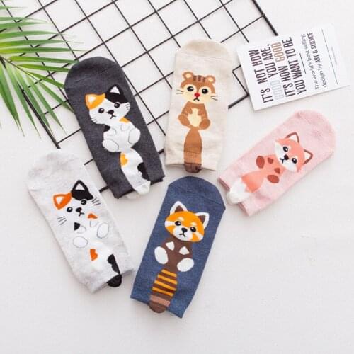 Women Ankle Socks Cake Cat Dog Low Cut Socks for Girls Pink Gray Blue Cute Cotton Soft Breathable No Show Boat Short Socks