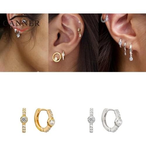 CANNER Real 925 Silver Zircon CZ Hoop Earrings for Women Fashion Round Circle Earrings Round Earing Party Wedding Jewelry
