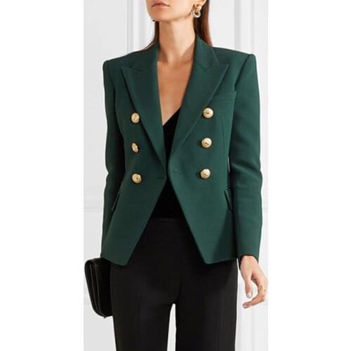 QUALITY Newest HIGH 2021 Designer Blazer Womens Long Sleeve Double Breasted Metal Lion Buttons Blazer Jacket Outer Dark Green