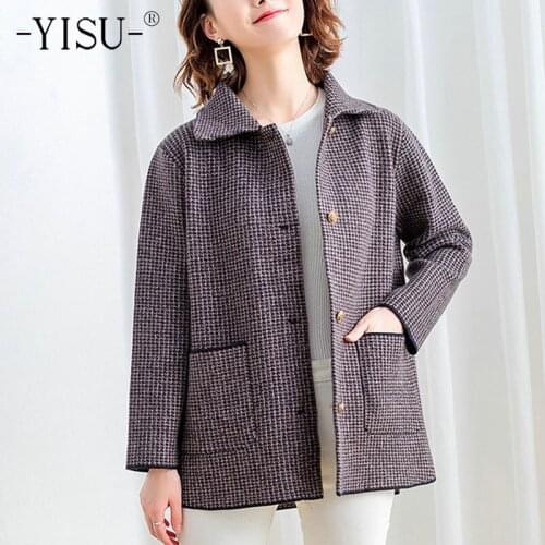 YISU Winter New Women Sweater Cardigan Lapel Single breasted Knitted Cardigan Coat Casual Sweater Cardigan Thick Short Jacket