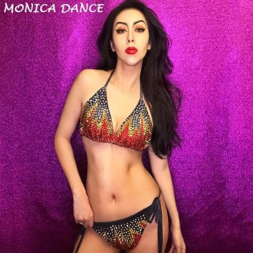 Women Sexy Stage Club Bikini Full Of Colors Glass Sparkling Crystals Bodysuit Nightclub Birthday Party Fashion Bling Costumes