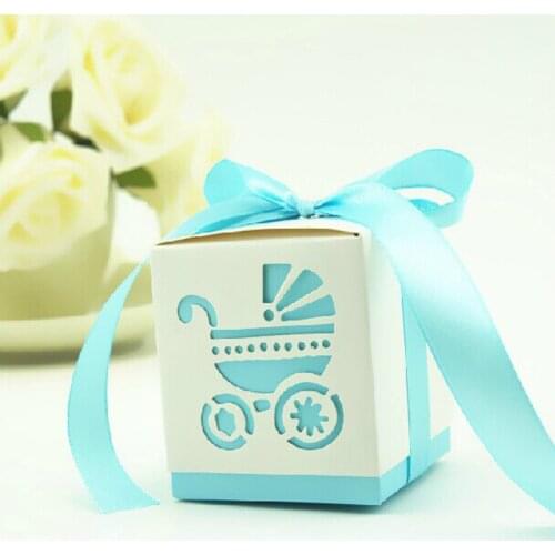 10pcs Laser Cut Hollow Carriage Favors Box Gifts Candy Boxes With Ribbon Baby Shower Wedding Event Party Supplies 7Z