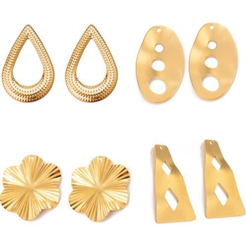 10pcs/lot Stainless Steel Gold Earring Findings Embossing Irregular Link Connectors DIY Dangle Ear Wire Components Gold Earrings