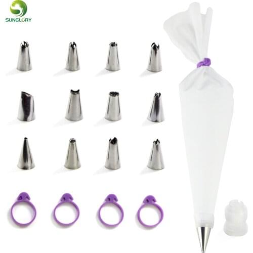 18PCS/SET Silicone Icing Piping Cream Pastry Bag + 12PCS Stainless Steel Nozzles + Coupler Converter DIY Cake Decorating Tip Set