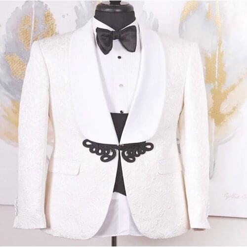 2020 New ivory white red black pattern Men suit best man wedding suit singer host Stage costume Slim Fit 3 Pieces Tuxedo Groom
