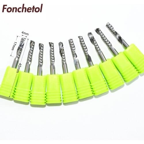 4mm*17mm-10pcs CNC machine solid carbide End Mill,tungsten 1 flute spiral milling cutter,PVC,MDF,Acrylic woodworking cutter