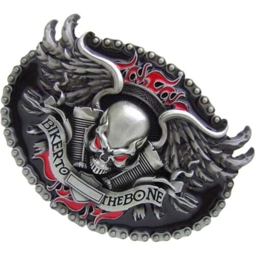BIKER TO THE BONE Skull Head Vintage Oval Belt Buckle Western Cowboy Mens Accesories