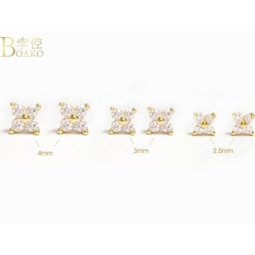 BOAKO 3/4/5mm 925 Sterling Silver Earrings Zircon Stud Earring For Women Fine Jewelry Piercing Pendientes Brincos Aretes Gifts