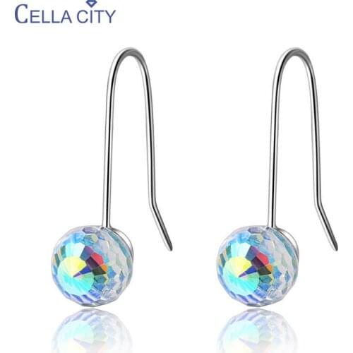 Cellacity Classical Earrings for Women Simple design Silver 925 Jewelry Multicolored Gemstone Gradual Aurora Long Ear Drops Gift