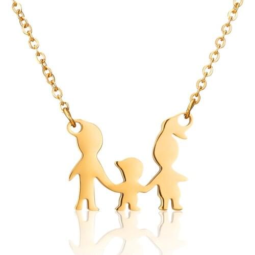 Family of three Pendant Necklace Stainless Steel Link Chain Gold Necklace Boy Girl Dad Mom Choker Necklaces For Women Men Gift