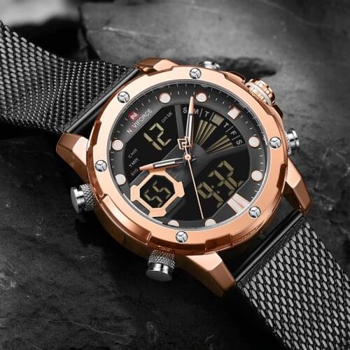 Top Brand NAVIFORCE Men Digital Quartz Dual Display Watch Full Steel Waterproof Chronograph Sports Wrist Watch Relogio Masculin
