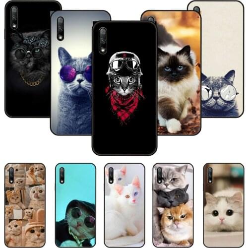 Phone Case For Huawei Honor 9X 10 9 20 8X 8A 8S 7X 7A i A Pro Play Lite Black Cover Etui Trend Back Luxury Adorable Cute Cat