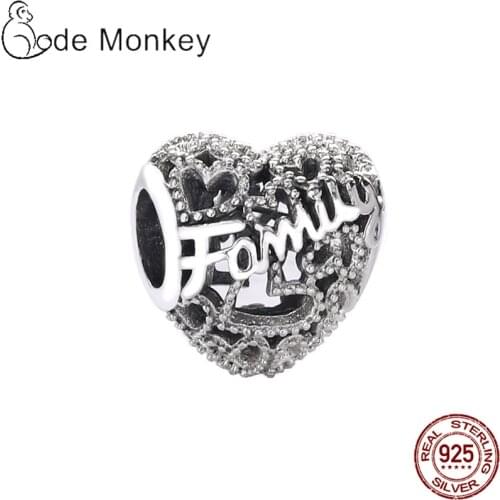CODEDOG Authentic 925 Sterling Silver Family Love Heart Beads Fit Original 3mm Charms Bracelet DIY Jewelry Making CMS1518