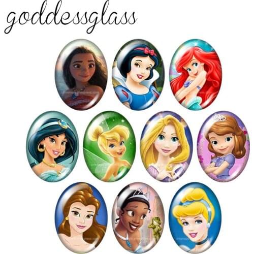 Disney Princesses Tiana Sofia 10pcs mixed 13x18mm/18x25mm/30x40mm Oval photo glass cabochon flat back bracelets Making findings