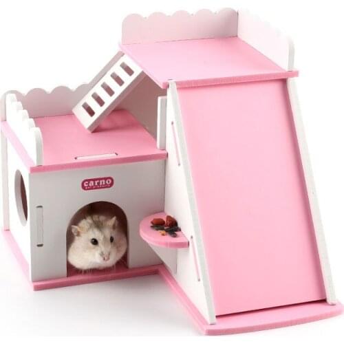 DIY Mouse Hedgehog Hamster Wooden House Luxury Villa with Slide Ladder Rooftop Room Small Pet Cage Bed Play Toy Gift