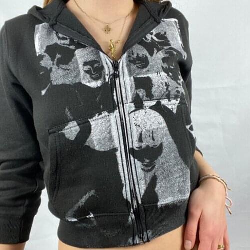 E-girl Gothic Sweatshirt Hoodies Women Spring Autumn Long Sleeve Zipper Coat Harajuku Streetwear Y2K Aesthetic Hip Hop Tops