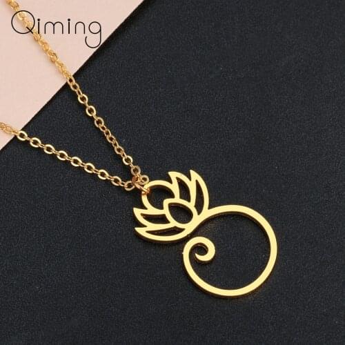 Elegant Lotus Flower Necklace Women Amulet OHM Buddhist AUM OM Yoga Pendant Necklace Fashion Sport Jewelry Collares