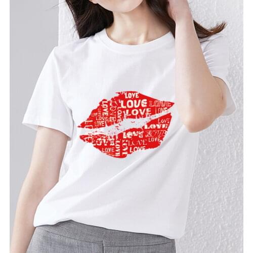 Summer Womens T-shirt 90s Vogue High-quality Street Sexy Red Lip Pattern Printing Ladies Tops Womens Soft and Breathable Tees
