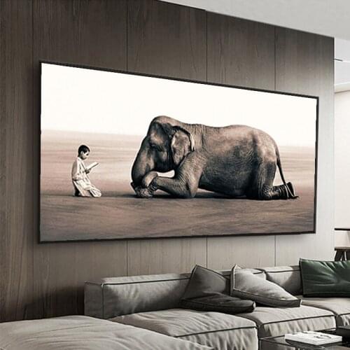 Child and Elephant Canvas Art Painting Animals Posters and Prints Elephant Wall Art Picture Home Decoration Paintings No Frame