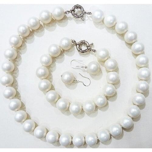 Beautiful 10mm Natural mixed White pink purple shell Pearl Necklace Bracelet Earrings Bead women Jewelry set 925