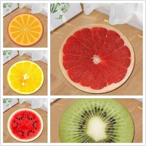3D Print Round Soft Carpets Fruit Anti-slip Rugs for Kids Room Computer Chair Mat Kiwi/Watermelon pattern Floor Mat Home Decor