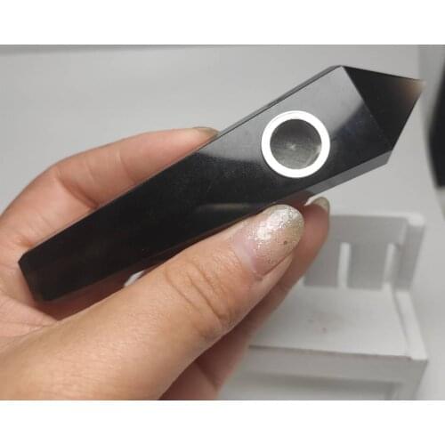 Natural obsidian Smoking pipes Black tourmaline Stone Quartz Healing crystal Wand Meditation Obelisk+1brush+3filters