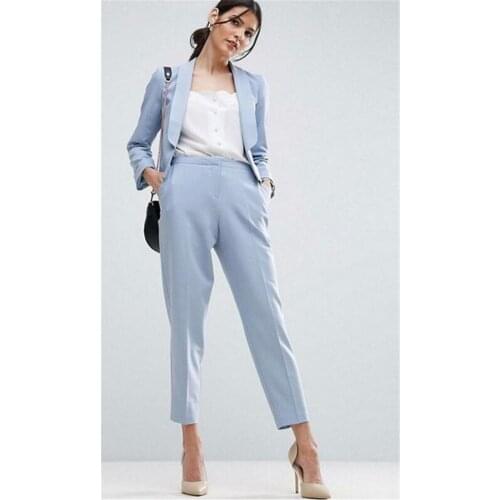 Jacket+Pants Light Blue Women Business Women Suits Formal Ladies Pant Suits Office Uniform Style Female Trouser PantSuit