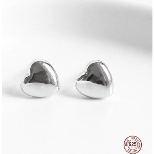 LKO Romantic Love Heart-Shaped 925 Sterling Silver Small Simplicity Charm Stud Earrings For Girls Valentines Day Jewelry