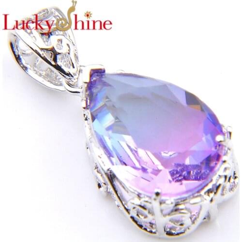 Luckyshine Fashion Top Gradient BI-COLORED Tourmaline Waterdrop Crystal Zirconia Silver Women Engagement Gift Pendant Necklace F