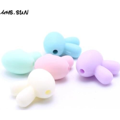 MHS.SUN Candy Color Rabbit Shape Silicone Beads For Baby Chewable Teething Jewelry DIY Necklace Loose Silicone Beads