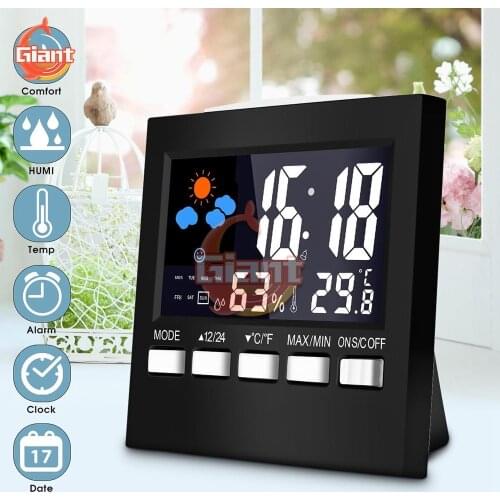 Multi-function Alarm Clock Indoor LCD Electronic Temperature Humidity Meter Digital Thermometer Hygrometer Weather Station Clock