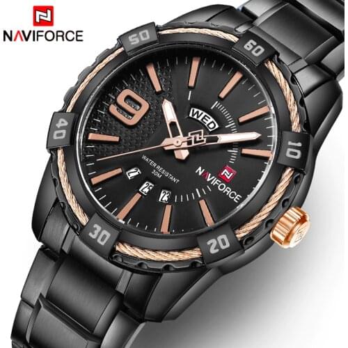 NAVIFORCE Luxury Brand Men Sport Watches Mens Quartz 30M Waterproof Clock Man Stainless Steel Auto Date Military Wristwatches