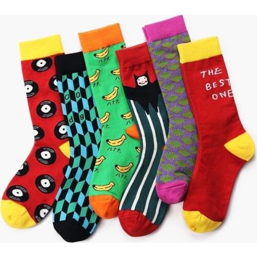 PEONFLY New 2019 Spring Women Socks Funny Colorful Banana Striped Plaid Printing Happy Socks Harajuku Crazy Trend Funky Socks
