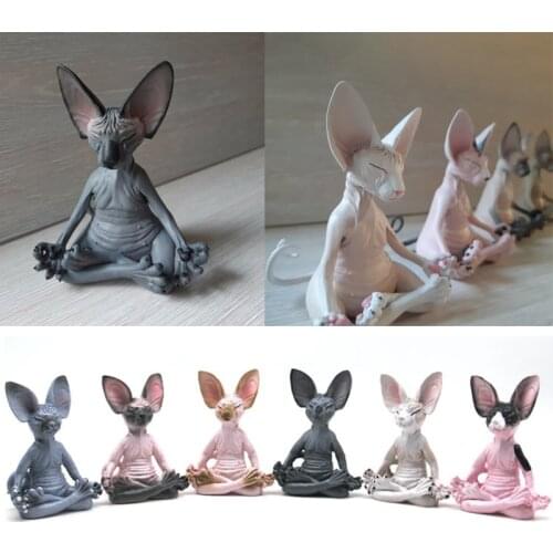 New Resin Animals Figure Sphynx Cat Meditate Collectible Figurines Miniature Handmade Decor Animal Model Toys Home Decoration