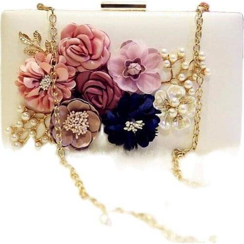 2020 New Style Handmade 3d Flowers Wedding Bags Brand Leather Clutch Wallets Mini Party Bags For Girls 2 Colors MN258