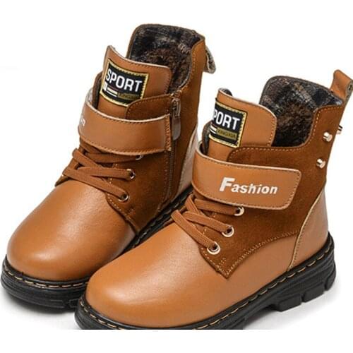 2019 autumn and winter new warm fluffy lining snow boots boys shoes big children leather boy cotton shoes Martin boots