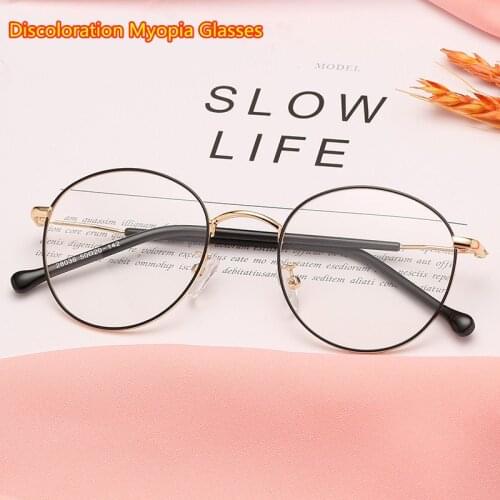 Metal retro myopia glasses student flat mirror anti-blue light fashion men and women myopia glasses finished-50-100~-600