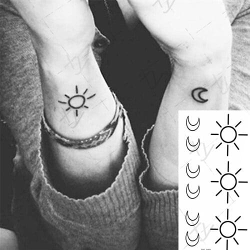 Water Transfer Tattoo Small Sun Moon Gun Heart Body Art Waterproof Temporary Tattoos Fake Tatoo Falsh Tatto for Man Woman Kid