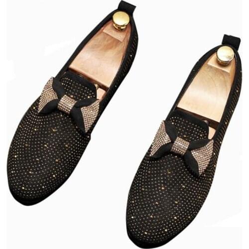2019 Luxury Designer Men Glitte Royal Rhinestone Bow-knot Casual Shoes Male Walking Dress Moccasins Zapatos Hombre Loafers R6-21