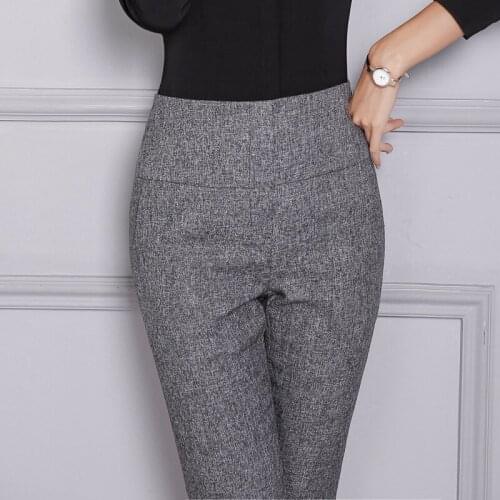 High Waist office Work Trousers Black Gray Womens Spring Fashion Slim Suit Pants Business Lady Formal Skinny Pants Plus Size