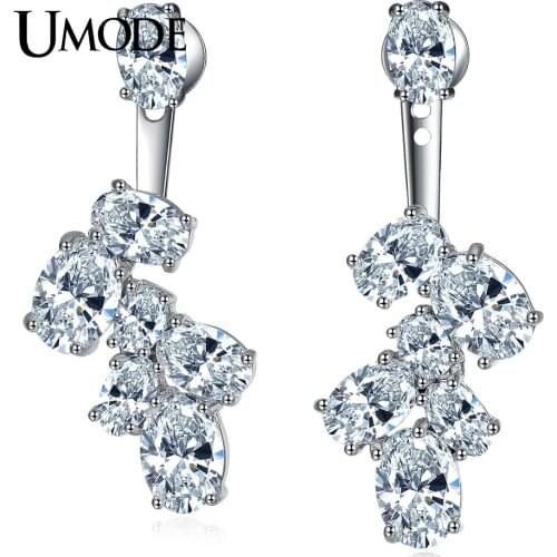 UMODE Brand New Design Geometric Oval CZ Zircon Drop Earrings for Women White Gold Color Flower Earring Jewelry Brincos AUE0322