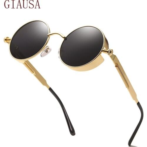 Steampunk Sunglasses European and American retro round metal glasses spring trend mens and womens Sunglasses yellow glasses