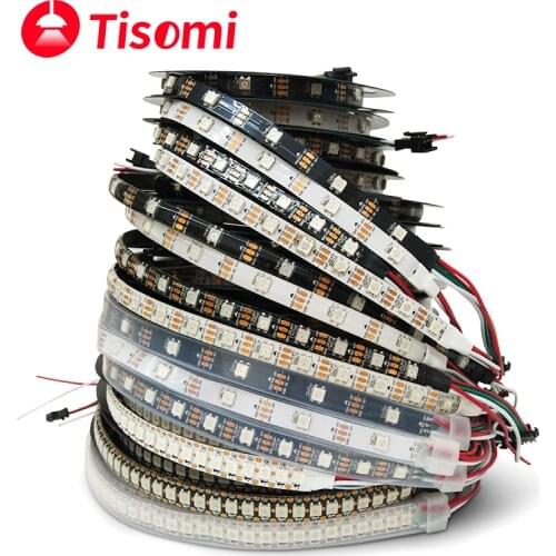 WS2812B 1m 2m 3m 5m WS2812 LED Strips, Individually Addressable Smart RGB Lights, Black/White PCB DC5V TV Backlight Led Tape