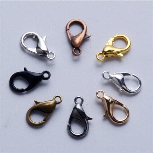50pcs 12x6mm Fashion Jewelry Findings 8Colors Alloy antique bronze gold lobster clasp Hooks for necklace&bracelet chain