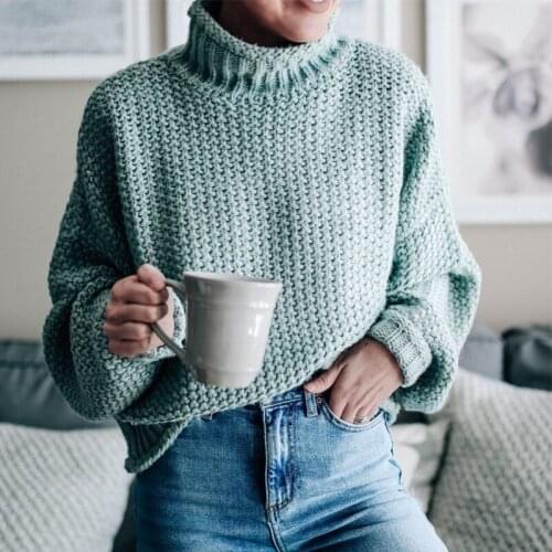 Green Oversized Turtleneck Sweaters Women Fall Winter 2020 Street Style Plus Size Loose Lantern Sleeve Knitted Pullovers Jumpers