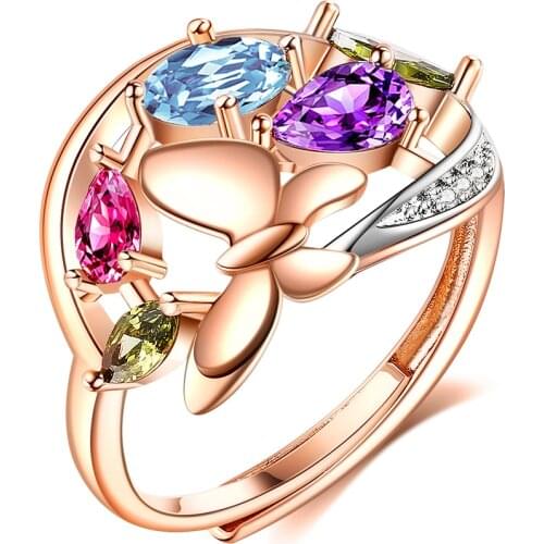 ZEMIOR Butterfly Shape Ring For Women Colorful Zirconia Rose Gold Rings Fashion Jewelry Romantic Anniversary Gift To Girlfriend
