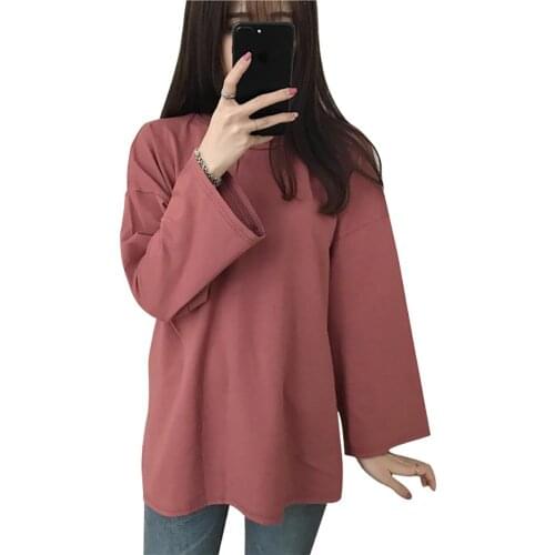 Woman tshirts 2020 Autumn Long Sleeve tops Loose Fit Solid Color t shirt Casual O Neck Top T-Shirt woman clothing ropa de mujer