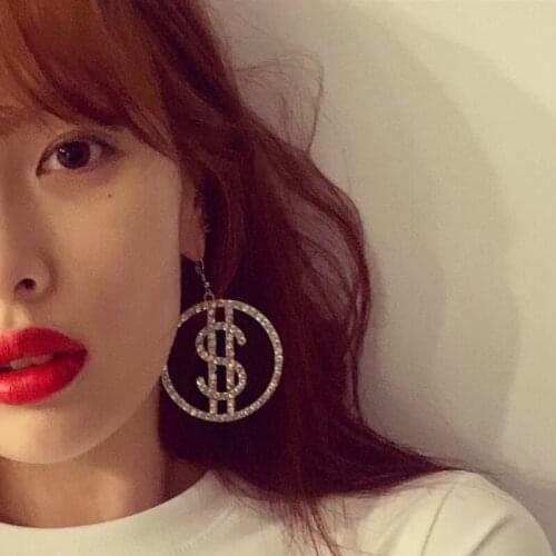 SHIFEEL New Fashion Spicy Europe Rhinestone Big Circle $-shape Clip Earrings Hyperbole Ear clip Womens jewelry disco dancing