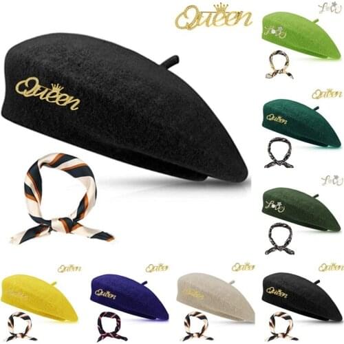 Women Girl Beanies Beret Hat LETTER Warm Wool Winter bonnets handmade knitted cap Vintage Plain Solid Color Winter